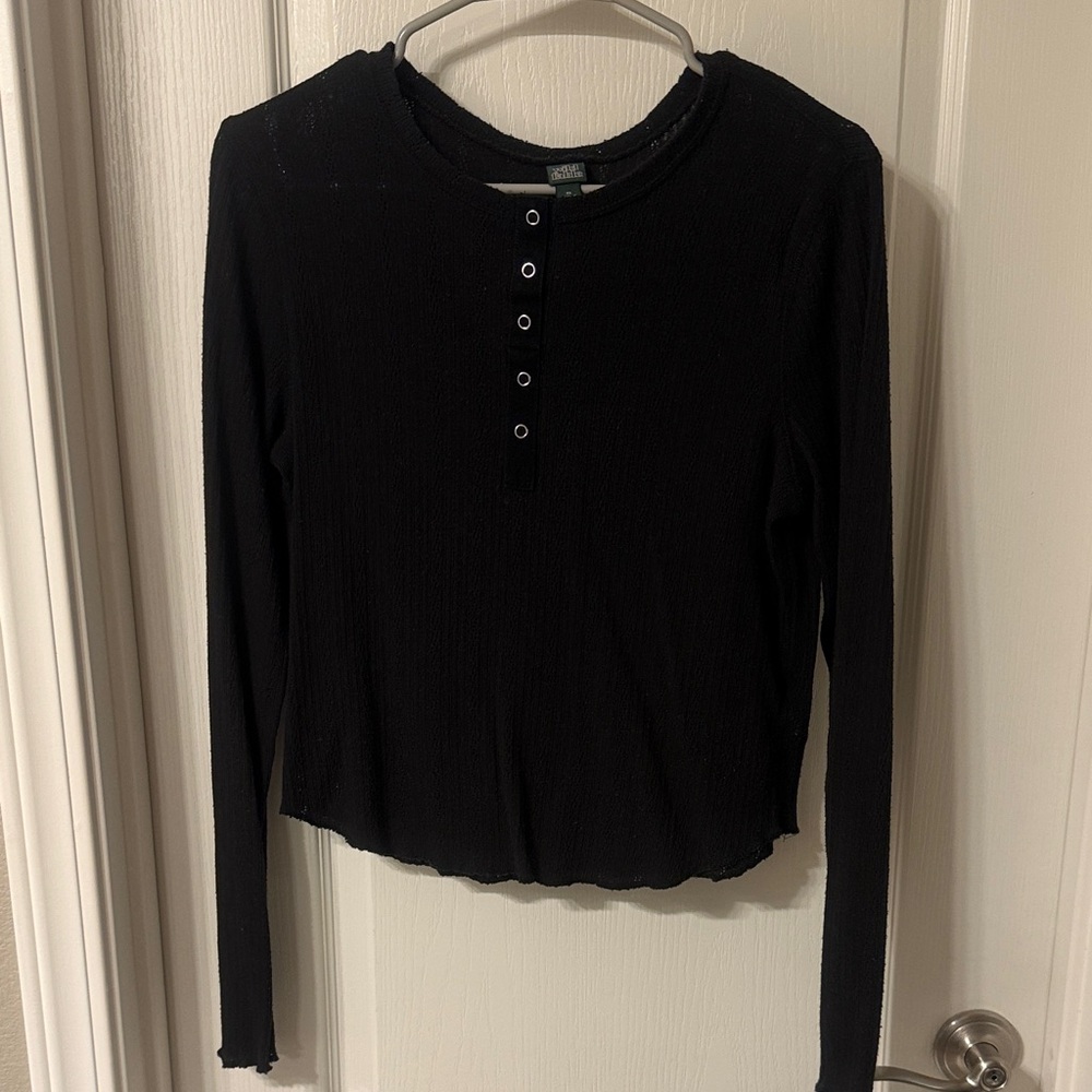 Wild Fable Black Long Sleeve Henley Top